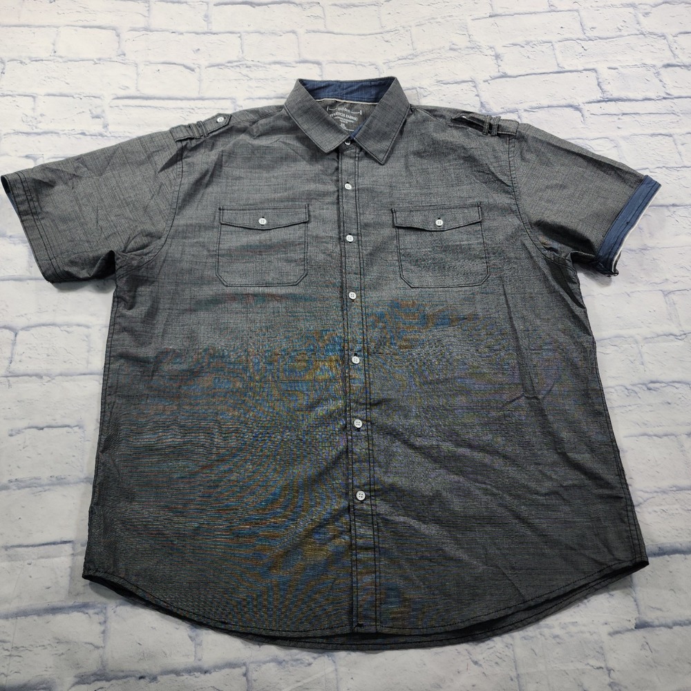 PD&C MENS SIZE 2X Stretch Fabric Shirt Gray Short Sleeve Paper Denim & Cloth